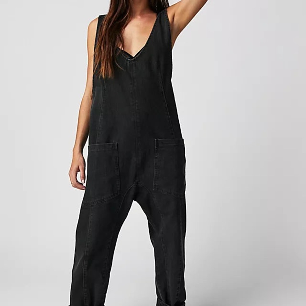 Free People High Roller Jumpsuit Black Denim